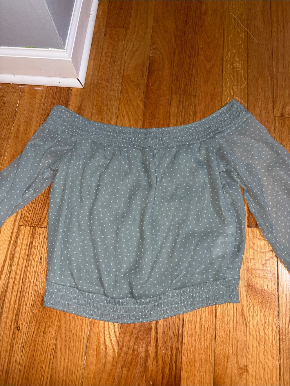 Abercrombie & Fitch Sage Off-Shoulder Polka Dot Blouse